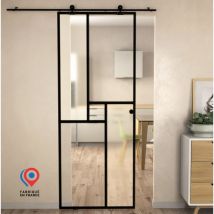 Aurys - Kit Porte coulissante en verre + Rail coulissant - minimo - h. 204 x l. 93 cm - Fabrication Française normandie