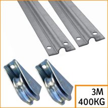 Kit pour portail coulissant jusqu'à 6M - 2 rails gorge ronde de 3M de long - 2 roues de 80mm qui supportent jusqu'à 400KG Deco Fer Forge