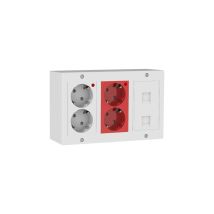 Kit de trabajo eléctrico 4 schukos y 2 RJ45 – Policarbonato blanco – 115x186x63 mm – UNE 20451:1997 – CE – IK07