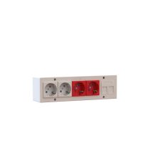 Kit caja CS Standard 3 módulos – 2 schukos blancos y 2 rojos – Placa para 2 RJ45 – Policarbonato – Instalación en superficie
