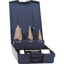 50105 Kit punte coniche allargafori 3 parti 3 - 14 mm, 4 - 20 mm, 16 - 30.5 mm hss TiN Alberino a 3 facce 1 kit - Exact