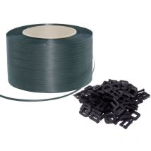 Kit reggitura manuale rotolo reggetta reggia 15 mm 750 m + sigilli fibbia
