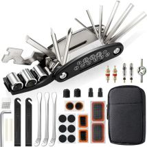 Longziming - Kit Reparation Velo, Trousse Outils de Vélo, Outil Multifonction 16 en 1, Kit Crevaison Velo avec 3 Levier Pneu Velo, Rustine Velo