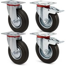 Kit 4x Roulette – 2x Pivotantes double arrêt et 2x Pivotantes – Diamètre 125 mm – Capacité 100 kg/roue – Charge lourde, Caoutchouc plein Transport