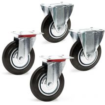 Wiltec Kit de 4 Roulettes – Ø 160 mm – Capacité 130 kg – 2x Roulette pivotante, 2 x Roulette fixe – Roue en caoutchouc avec Plaque de montage Jante