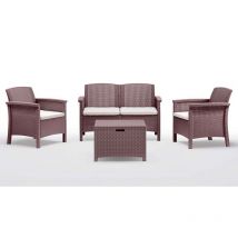 Kit salotto marrone divano da giardino esterno venezia in similrattan 4 posti con cuscini