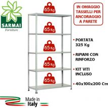 BUD - kit scaffale scaffalatura metallo 5 ripiani con rinforzo 100x40x200 grigio 325Kg