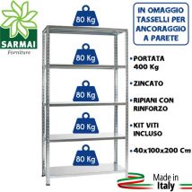 BUD - kit scaffale scaffalatura metallo zincato 5 ripiani rinforzo 100x40x200 400 Kg