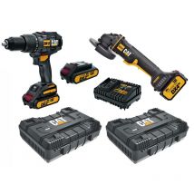 CAT – Schlagbohrschrauber DX12, Winkelschleifer DX31B, 2x Modulkoffer, 2x 2,0 Ah, 1x 4,0 Ah Lithiumbatterie, 4A Ladegerät – 18V