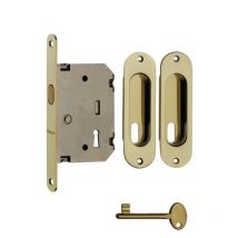 Kit porte coulissante pour niche ovale avec serrure 50 mm chrome satine'