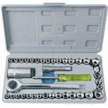 TRADE SHOP – 40-teiliges Ratschen-Schraubendreher-Set mit Stecknüssen und Verlängerungen – 3/8 Zoll – 4-16 mm, 5/32-1/2 Zoll