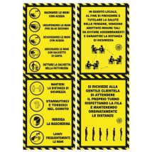 Kit Sicurezza Anticovid Adesivi Calpestabili e Segnaletica a Muro – 2 Fogli 47x65 cm – Vinile Removibile, Lavabile, Ignifugo