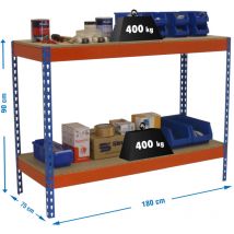 Simonrack - Etagère basse banc de travail simonwork basic 2 901875-2 bleu/orange/bois - 900x1800x750 400Kg
