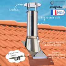 Poujoulat - Kit sortie de toit isolé Therminox Diamètre 150 Pente 30 à 45° finition inox bavette brique