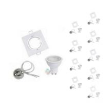Kit Spot led GU10 Orientable Carré Blanc avec Ampoule led 8W (Pack de 10) - Blanc Neutre 4000K - 5500K Silamp
