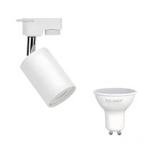 Kit Spot led sur rail Triphasé Blanc + Ampoule led GU10 8W - Blanc Chaud 2300K - 3500K Silamp