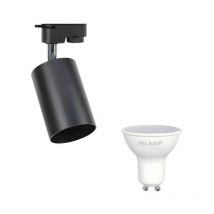 Kit Spot led sur rail Triphasé Noir + Ampoule led GU10 5W - Blan