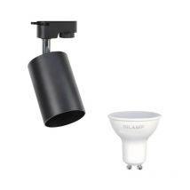 Kit Spot led sur rail Triphasé Noir + Ampoule led GU10 8W - Blan