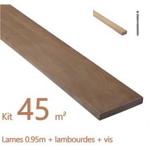 Kit terrasse complet en bois exotique ipe avec Lambourde et vis - lot : 45m² - Longueur de lame : 950 mm