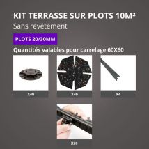 Jouplast - Kit Terrasse sur Plots Sans Revêtement 10M² - Finition Gris Anthracite - 20/30 mm