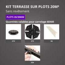 Jouplast - Kit Terrasse sur Plots Sans Revêtement 20M² - Finition Blanc Perle - 20/30 mm