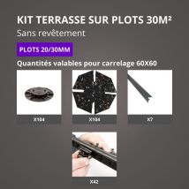 Jouplast - Kit Terrasse sur Plots Sans Revêtement 30M² - Finition Gris Anthracite - 20/30 mm