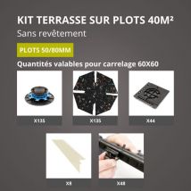 Jouplast - Kit Terrasse sur Plots Sans Revêtement 40M² - Finition Blanc Perle - 50/80 mm