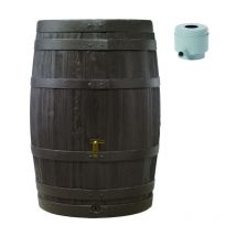 Garantia - 4rain Kit Récupérateur d'eau pluie Tonneau vino 250L brun foncé avec robinet pe imitation laiton, couvercle et collecteur Eco gris