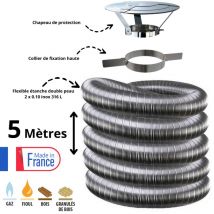 Kit tubage flexible double peau inox diamètre 100 + collier + chapeau Edilinox Longueur du conduit 5 mètres