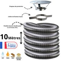 Kit tubage flexible double peau inox diamètre 100 + collier + chapeau Edilinox Longueur du conduit 10 mètres