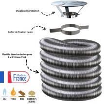 Kit tubage flexible double peau inox diamètre 130 + collier + chapeau Edilinox Longueur du conduit 12 mètres