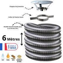 Kit tubage flexible double peau inox diamètre 130 + collier + chapeau Edilinox Longueur du conduit 6 mètres