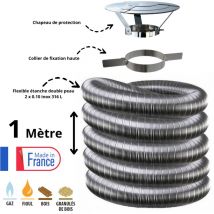 Kit tubage flexible double peau inox diamètre 180 + collier + chapeau Edilinox Longueur du conduit 1 mètre
