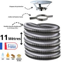Kit tubage flexible double peau inox diamètre 200 + collier + chapeau Edilinox Longueur du conduit 11 mètres