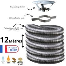 Kit tubage flexible double peau inox diamètre 80 + collier + chapeau Edilinox Longueur du conduit 12 mètres