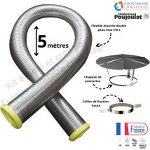 Poujoulat - Kit tubage flexible double peau inox diamètre 150 + collier de fixation haute + chapeau Longueur du conduit 5 mètres