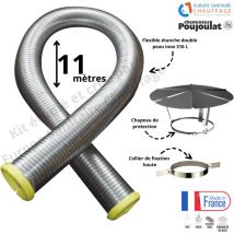 Poujoulat - Kit tubage flexible double peau inox diamètre 180 + collier de fixation haute + chapeau Longueur du conduit 11 mètres