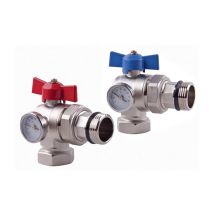 Somatherm - Kit vannes coudées rouge/bleue laiton chrome avec thermomètre mf 26X34