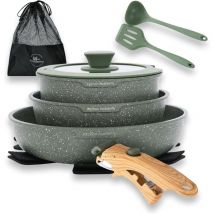Kitchen Academy Topfset 10tlg, Topf Pfannenset Mit Glasdeckeln, Marmorbeschichtung Antihaft-versiegelung Kochgeschirr-set, Induktionsgeeignet, 