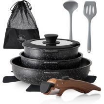 Kitchen Academy Topfset 10tlg, Topf Pfannenset Mit Glasdeckeln, Marmorbeschichtung Antihaft-versiegelung Kochgeschirr-set, Induktionsgeeignet, 