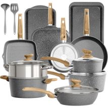 Kitchen Academy Topfset 17-teiliges Induktions-kochgeschirr-set Mit Glasdeckeln Und Granitbeschichtung Inkl. Pfannen Und Töpfe (grau 17 Tlg)