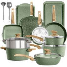 Kitchen Academy Topfset 17-teiliges Induktions-kochgeschirr-set Mit Glasdeckeln Und Granitbeschichtung Inkl. Pfannen Und Töpfe (grün 17 Tlg)