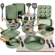 Kitchen Academy Topfset 30-teiliges Induktions-kochgeschirr-set Mit Glasdeckeln Und Granitbeschichtung Inkl. Pfannen Und Töpfe (grün 30 Tlg)