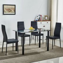 Kitchen Dining Table set for 4, BLACK GLASS Dining Table and 4 Chairs Dining Table Set