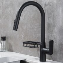 Ikodm - Kitchen Faucet, 360° Rotatable Kitchen Mixer Tap with Pull-Out Sprayer, Rotatable Sink Mixer Tap with Spray Modes Black Stainless Steel