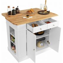 Costway - Kitchen Island Storage Cupboard W/Drop Leaf Countertop Side Racks 2-Door Cabinet