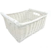 Topfurnishing - Kitchen Log Fireplace Wicker Storage Basket With Handles Xmas Empty Hamper Basket [White,Medium 38x30x18cm] - White