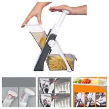 Kitchen Mandoline Safety Slicer Manual Multifunction All Vegetable Cutter Stainless Steel Blade, Julienne, Cubes, Potato Fries Carrot Cutter, - Gray