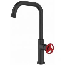 Sea-horse - Industrial Style Tall Kitchen Tap Black with Red Handle