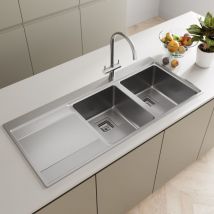 Artikitch - Kitchen Sink 2 Bowl Square Inset Stainless Steel Left Hand lh Drainer Overflow